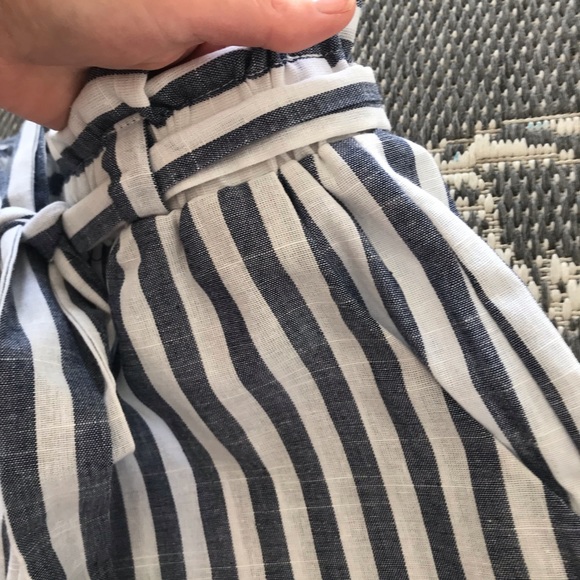 Blue and White Paper Bag Shorts - Picture 2 of 5